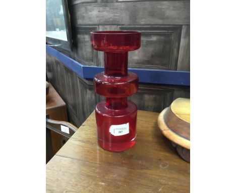 MID-CENTURY SWEDISH RUBY GLASS VASE, likely by RIIHIMAKI RIIHIMAEN, 28cm high