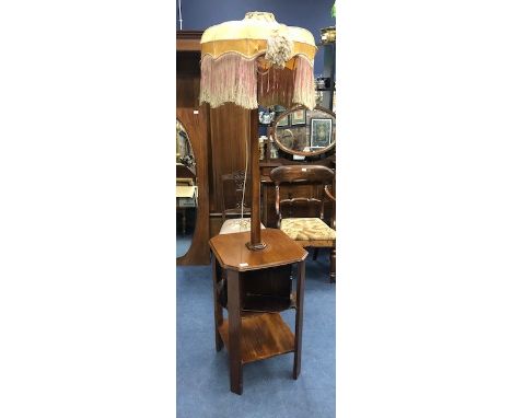 ART DECO MAHOGANY COMBINATION LAMP AND BOOK TABLE, with revolving shelf, the table section, 45cm wide