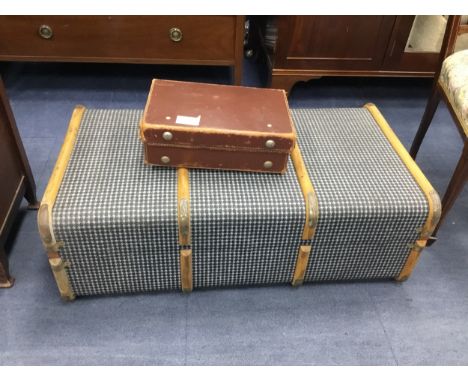VINTAGE TRAVEL TRUNK, 93cm wide, along with a leather case (2)