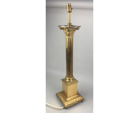BRASS CORINTHIAN PILLAR TABLE LAMP, 72cm high