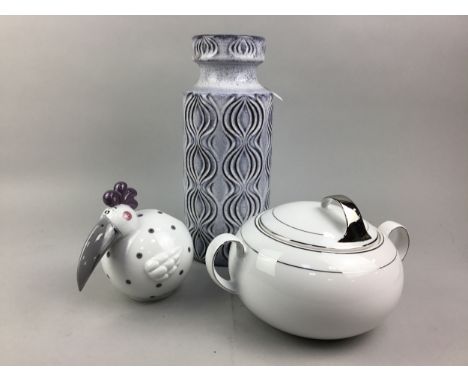 WEST GERMAN POTTERY VASE, 31cm high, along with other German items including a twin handled ceramic tureen, a Nagel white met