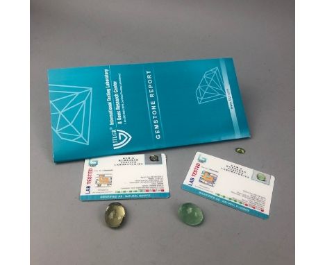 **GROUP OF CERTIFICATED UNMOUNTED GEMS, including a rough tanzanite weighing approximately 4.12 carats, with accompanying GJS