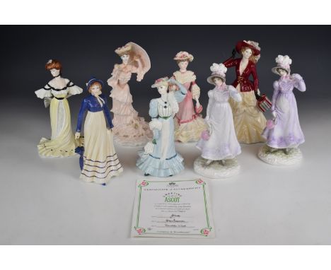 Eight Royal Worcester and Coalport figurines including Victoria, Ascot, Georgina etc, tallest 23cm