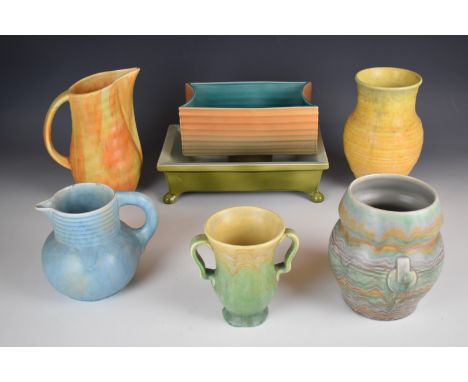 Collection of Beswick retro / mid century modern, Art Deco and drip glazed ceramic vases and jardini&egrave;res, shape number