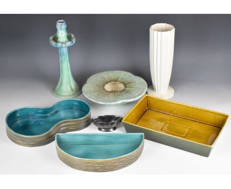 Collection of Beswick retro / mid century modern, Art Deco and drip glazed ceramic vases, dishes and a candlestick, shape num