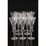 John Rocha for Waterford Crystal eight clear cut glass champagne flutes or wine glasses, five 25cm