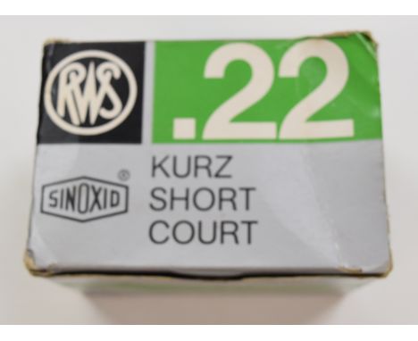 Five-hundred .22 RWS rifle cartridges, all in original boxes. PLEASE NOTE THAT A VALID RELEVANT FIREARMS/SHOTGUN CERTIFICATE 