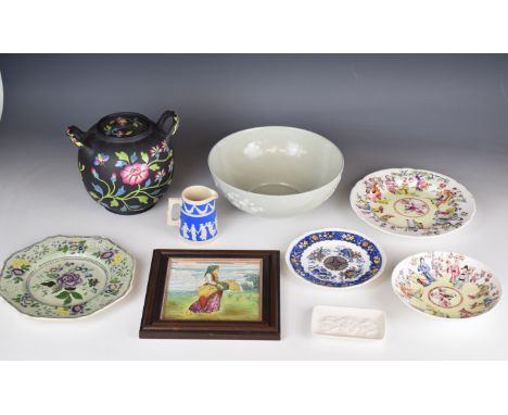 Collection of Spode / Copeland ceramics, some with Worlock Collection labels to base including enamelled twin handled crock, 