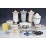 Wedgwood Queensware tall covered stands, chamber sticks, Jasperware pedestal dish in the Lugano