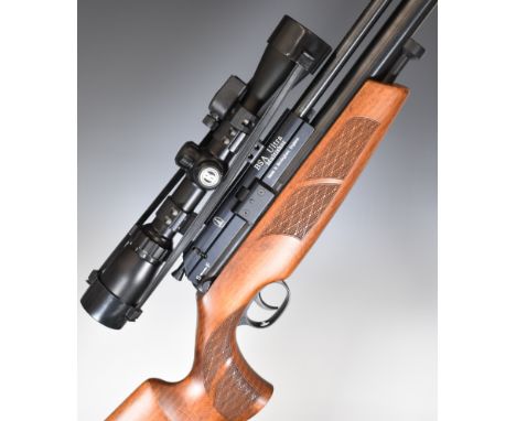 BSA Ultra Multishot .22 PCP carbine air rifle with chequered semi-pistol grip and forend, raised cheek piece, multi-shot maga