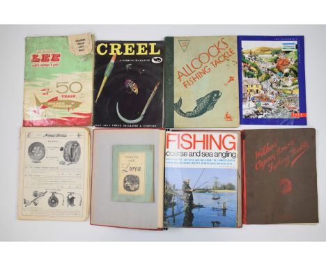 Collection of vintage fishing tackle catalogues for Allcocks, Wilkes, Osprey and Milward and a folder of 'Fishing Coarse and 