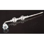 Nailsea style glass pipe with twist stem and applied blue glass rim, 29cm long.