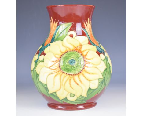 Moorcroft baluster vase decorated in the Inca Sunflower pattern by Janet Kirkland, height 24cm