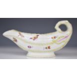 19thC porcelain pedestal sauce boat with relief moulded and butterflies and insects decoration and