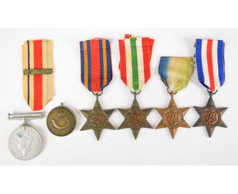 Five WW2 medals comprising France &amp; Germany Star, Italy Star, Burma Star, Atlantic Star,&nbsp;Indian Service Medal, 8th A