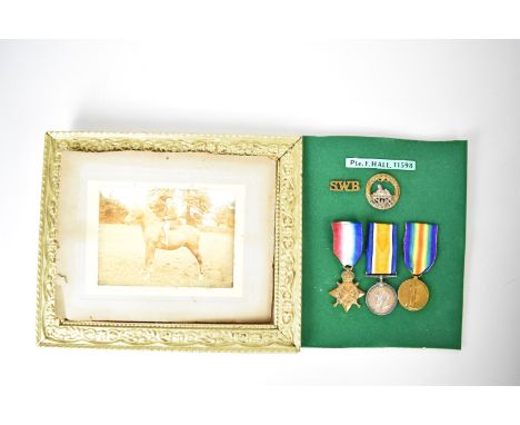 British Army WW1 medal trio comprising 1914/1915 Star, War Medal and Victory Medal named to Pte F Hall 11598, South Wales Bor