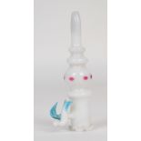 A glass cheroot holder with applied bird decoration, opalescent body and cranberry decoration, 9cm