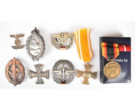 Eight German badges and medals including WW1, WW2 and post war, Pilot's Badge, 25 Years Long Service Medal, Iron Cross etc