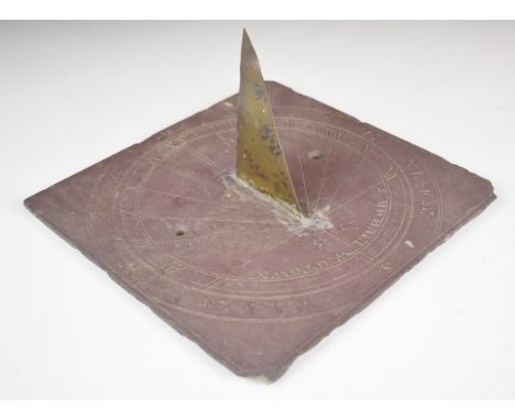 Victorian Scottish slate sundial impressed S Michael, Wigtown, with latitude and longitude NL 54 57, WL 4 28, dated 1853, wid