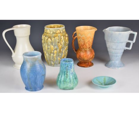 Collection of Beswick retro / Art Deco and drip glazed ceramics jugs and vases including shape numbers 669, 98/2, 174 etc, ta