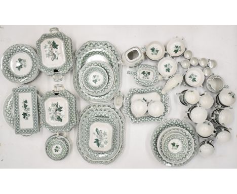 Spode tea, dinner and ornamental ware decorated in the Geranium pattern in rarer green colourway, approximately 120 pieces in