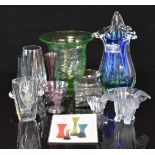 Nine pieces of decorative glassware including Riihimaki, Waterford, Dartington, Sowerby,