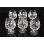 Waterford Crystal six clear cut glass brandy glasses, 13.5cm tall.