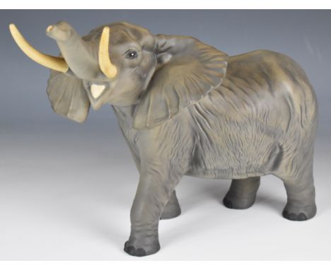 Beswick large African elephant figure with raised trunk, in matt finish, height 26cm