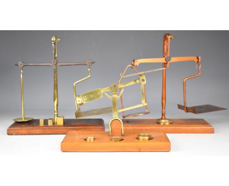 Three sets of postal scales comprising two beam examples, both marked GPO, one also marked Degrave Short Fanner &amp; Co. Lon