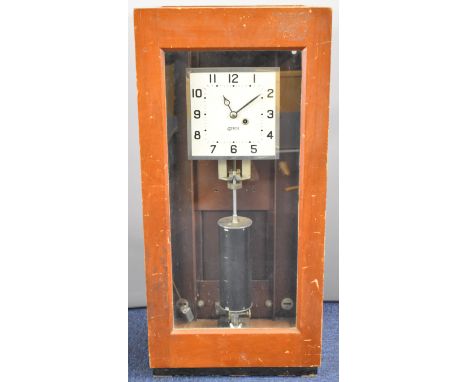 Gent of Leicester fusee recorder clock with Art Deco style square dial and chrome surround and drum recorder below, overall h