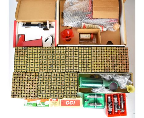 A collection of shotgun and rifle cartridge re-loading equipment comprising Lee Challenger Press Kit, Lee Safety Powder Scale