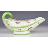 19thC pedestal sauce boat with relief moulded and butterflies / insect decoration, printed Swansea