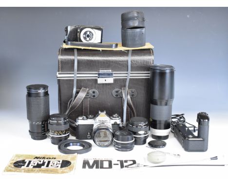 Nikon FE 35mm SLR camera outfit including Nikon 50mm 1:1.4, 28mm 1:2.8 and 55mm 1:2.8 lenses, Tokina 70-210mm 1:3.5 and Hoya 