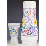 Large flared and stepped Poole pottery vase with CSK, JH and impressed 85 to base, together with a