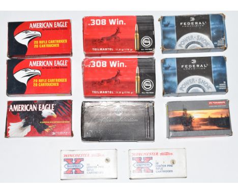 One-hundred-and-forty-one .308 rifle cartridges together with some fired examples suitable for re-loading, all in original bo