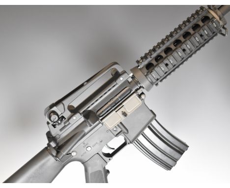 WE SR-16 AEG type Black Edition airsoft rifle with chequered pistol grip, composite stock and adjustable sights, in original 