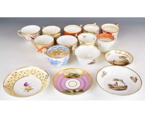 Collection of 19th / 20thC mainly Spode and Coalport cups, saucers and coffee cans including Chinoiserie saucer, pattern 1444