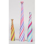Three candy striped glass cheroot holders, possibly Bristol, largest 13.5cm long.