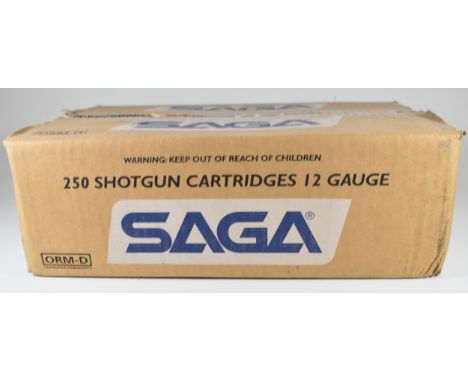 Two-hundred-and-fifty 12 bore SAGA 2¾" 44g Magnum 3 shot shotgun cartridges, all in original boxes. PLEASE NOTE THAT A VALID 