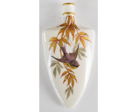 Royal Worcester scent / perfume bottle decorated with a bird and foliage, height 9cm