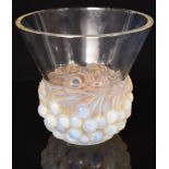René Lalique Cerises opalescent glass vase decorated with cherries and signed 'R Lalique France'
