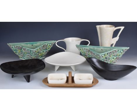 Collection of Beswick retro / Art Deco and drip glazed ceramic vases and dishes including two freeform dishes, a pair of wall
