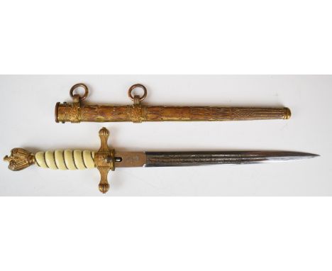 German WW2 Nazi Third Reich Navy dress dagger with eagle pommel, fouled anchor to crosspiece Eickhorn Soligen and maker's mar