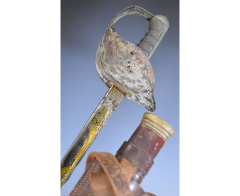 British 1879 pattern Infantry officer's sword with George V cypher to decorated hilt, fold down inner guard, shagreen and wir