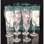 Holmegaard Xanadu set of six clear glass champagne flutes, 22.5cm tall, all in original boxes with