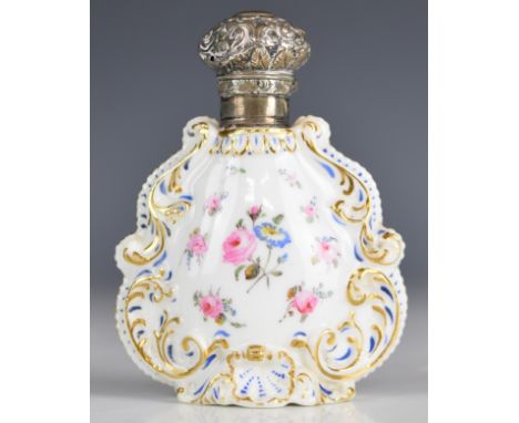 19thC porcelain scent / perfume bottle, possibly Spode, with Geoffrey Fisk Collection label to base, height 8cm