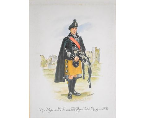 Royal Irish Rangers interest picture 'Pipe Major in No 01 Dress The Royal Irish Rangers 1970' in glazed frame with inscriptio