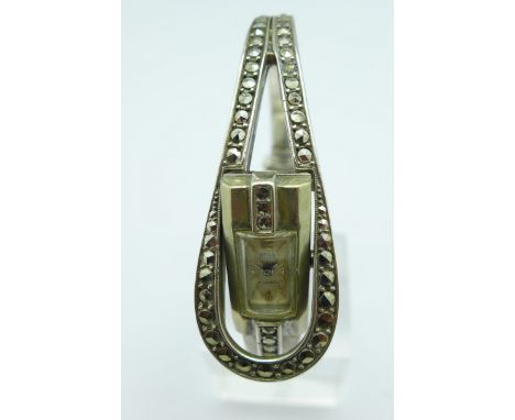 A marcasite set Art Deco style bangle wristwatch