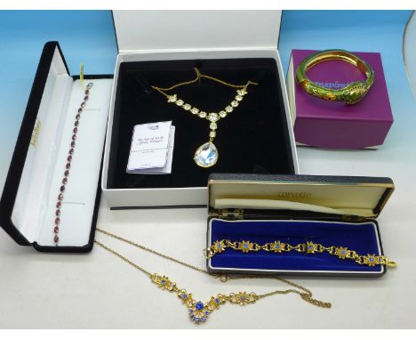 A Crowns & Regalia Star of South Africa necklace, an enamelled and stone set snake bangle, gemstone bracelet and other jewell