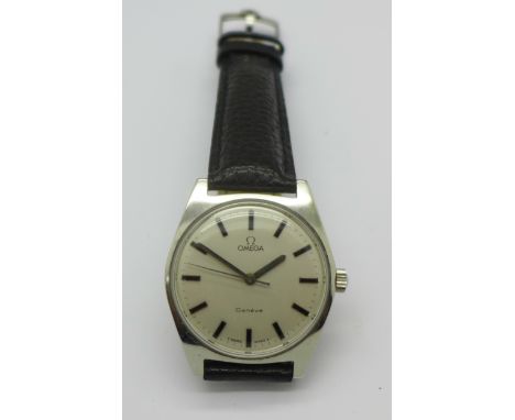 A gentleman's Omega Geneve manual wristwatch with Omega watch strap, calibre 601 with seventeen jewels, dial restored
